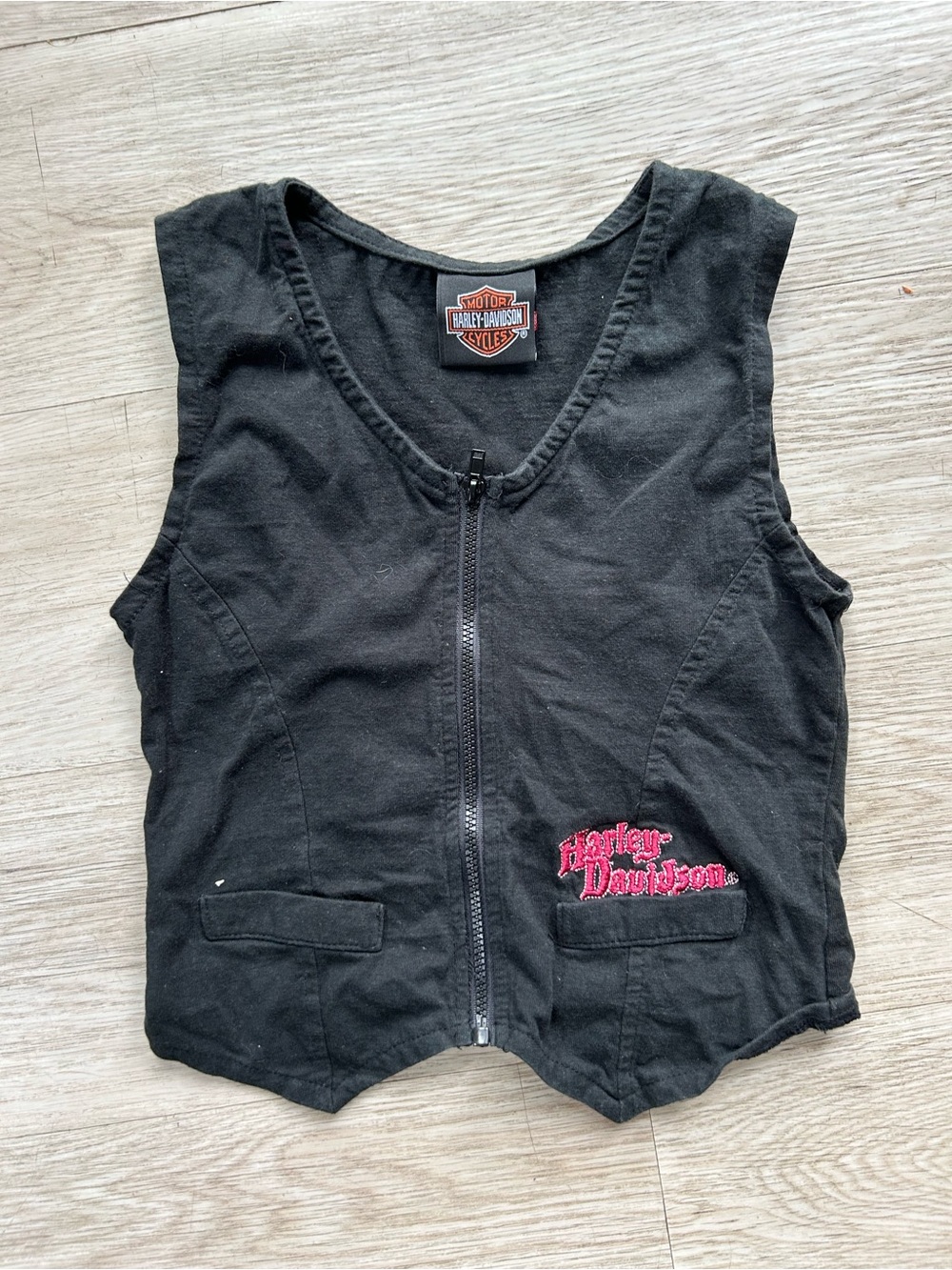 Harley-Davidson Kids Black Sleeveless Zip Vest with Pink Logo 3/4t